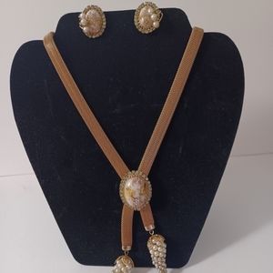 Vintage Philippe Ferrandis Mesh/pearl necklace and clip earring set